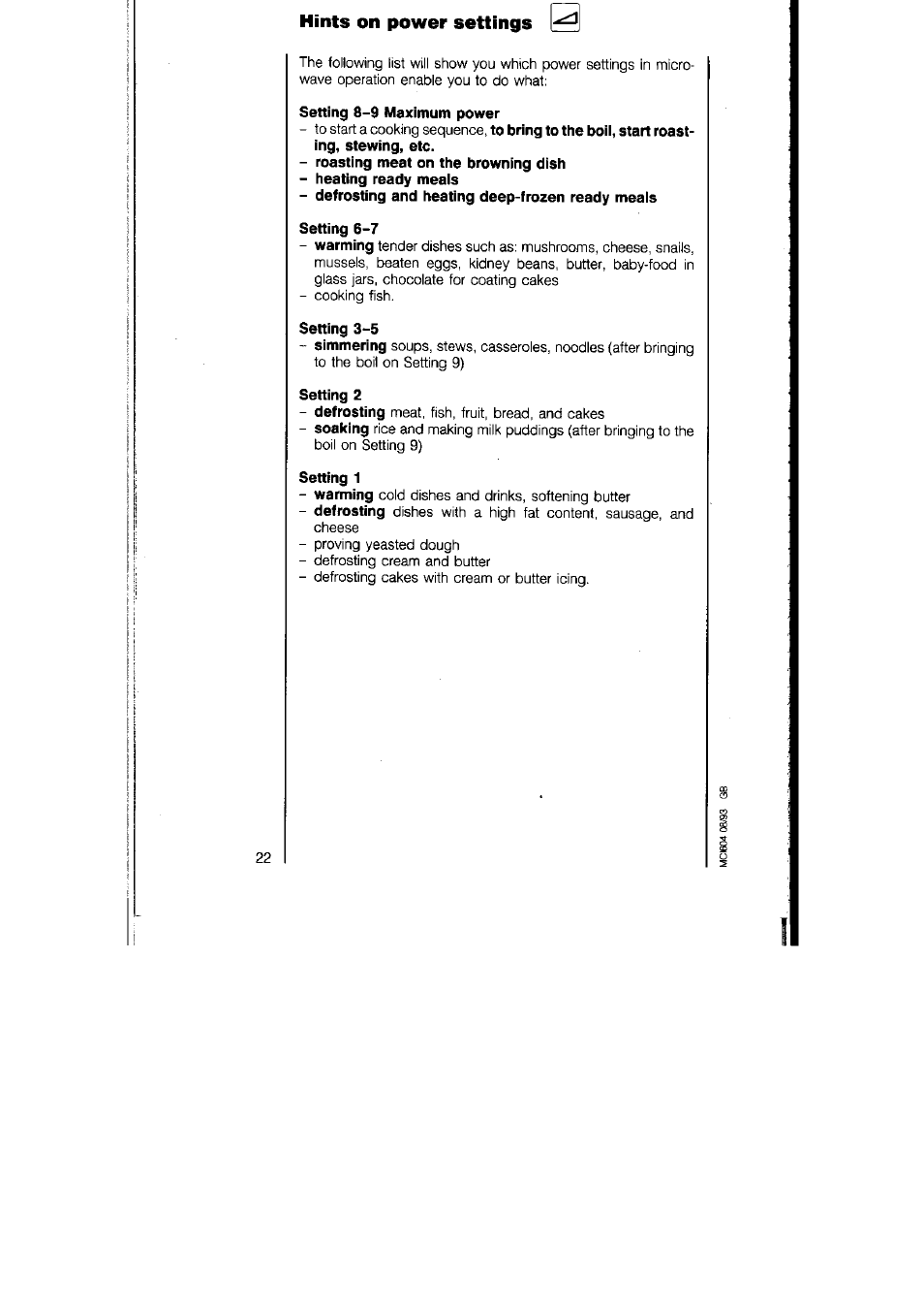 Hints on power settings | AEG MICROMAT 125 User Manual | Page 22 / 36