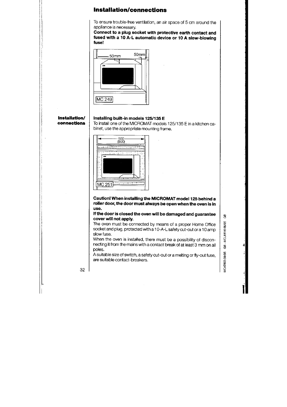 Installation/connections | AEG MICROMAT 125 User Manual | Page 32 / 36