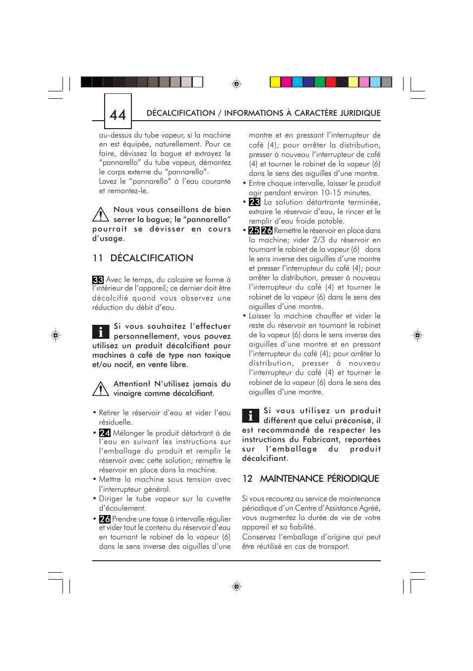 Philips Saeco Via Veneto Cafetera expreso manual User Manual | Page 44 / 104