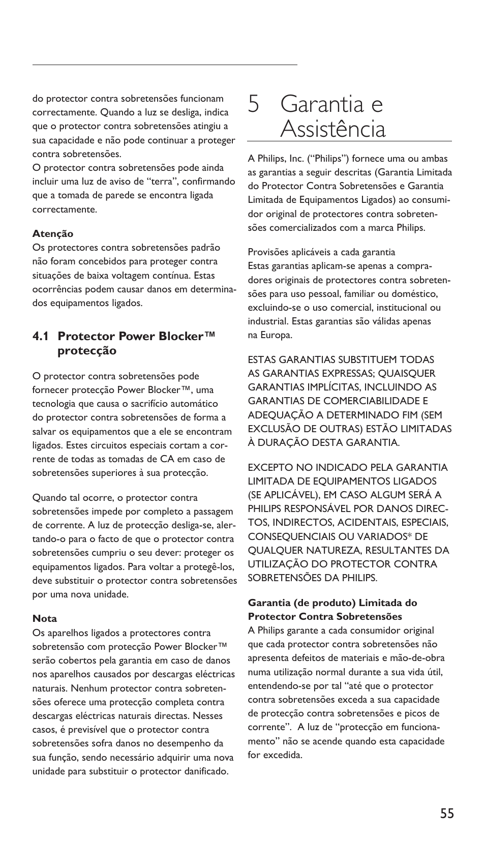 5 garantia e assistência | Philips Multiplicador de potencia User Manual | Page 55 / 122