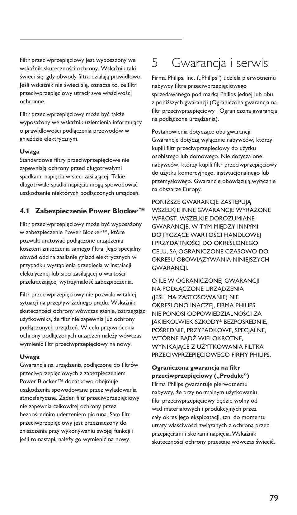 5 gwarancja i serwis | Philips Multiplicador de potencia User Manual | Page 79 / 122