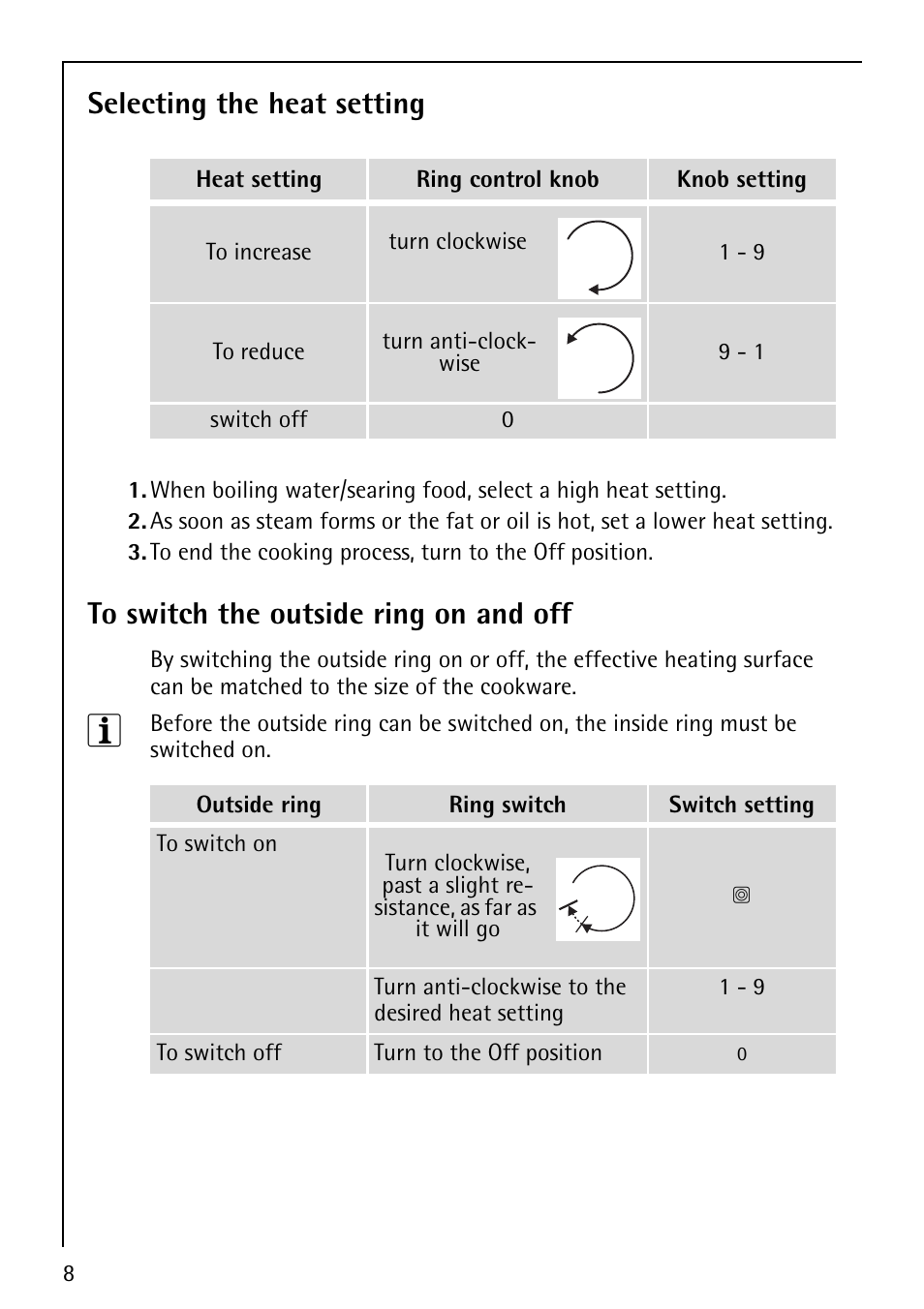 Selecting the heat setting | AEG 6010 K User Manual | Page 8 / 20