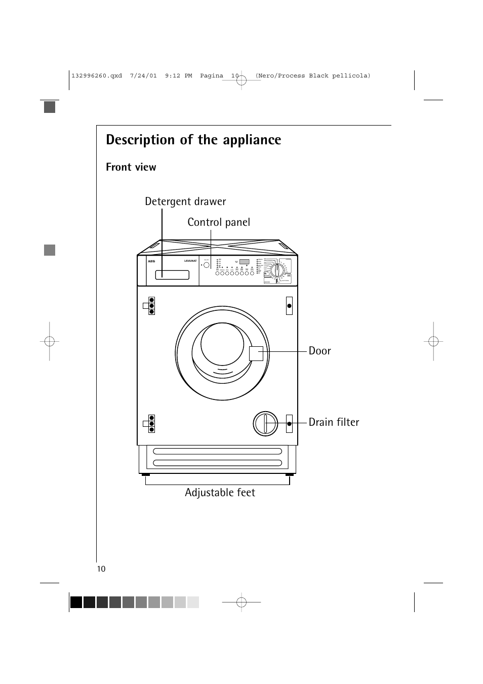 Description of the appliance, Front view | AEG LAVAMAT 10500 VI User Manual | Page 10 / 52