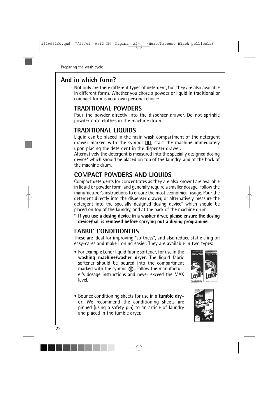 And in which form, Traditional powders, Traditional liquids | Compact powders and liquids, Fabric conditioners | AEG LAVAMAT 10500 VI User Manual | Page 22 / 52