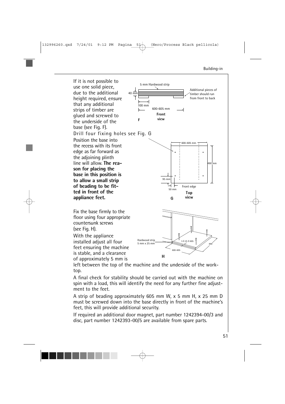 Drill four fixing holes see fig. g | AEG LAVAMAT 10500 VI User Manual | Page 51 / 52