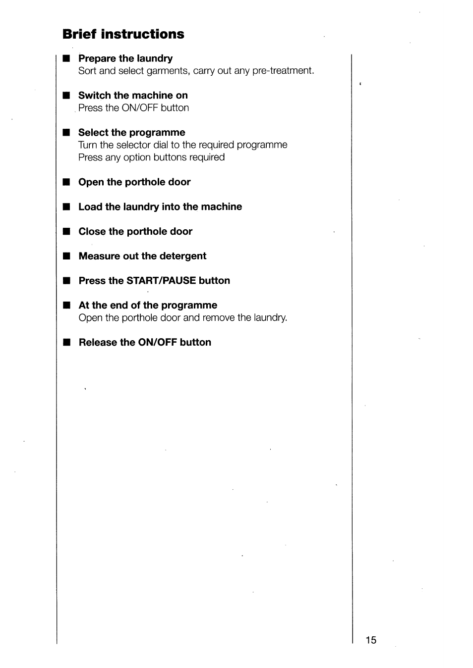 Brief instructions | AEG 1370-1 User Manual | Page 15 / 44