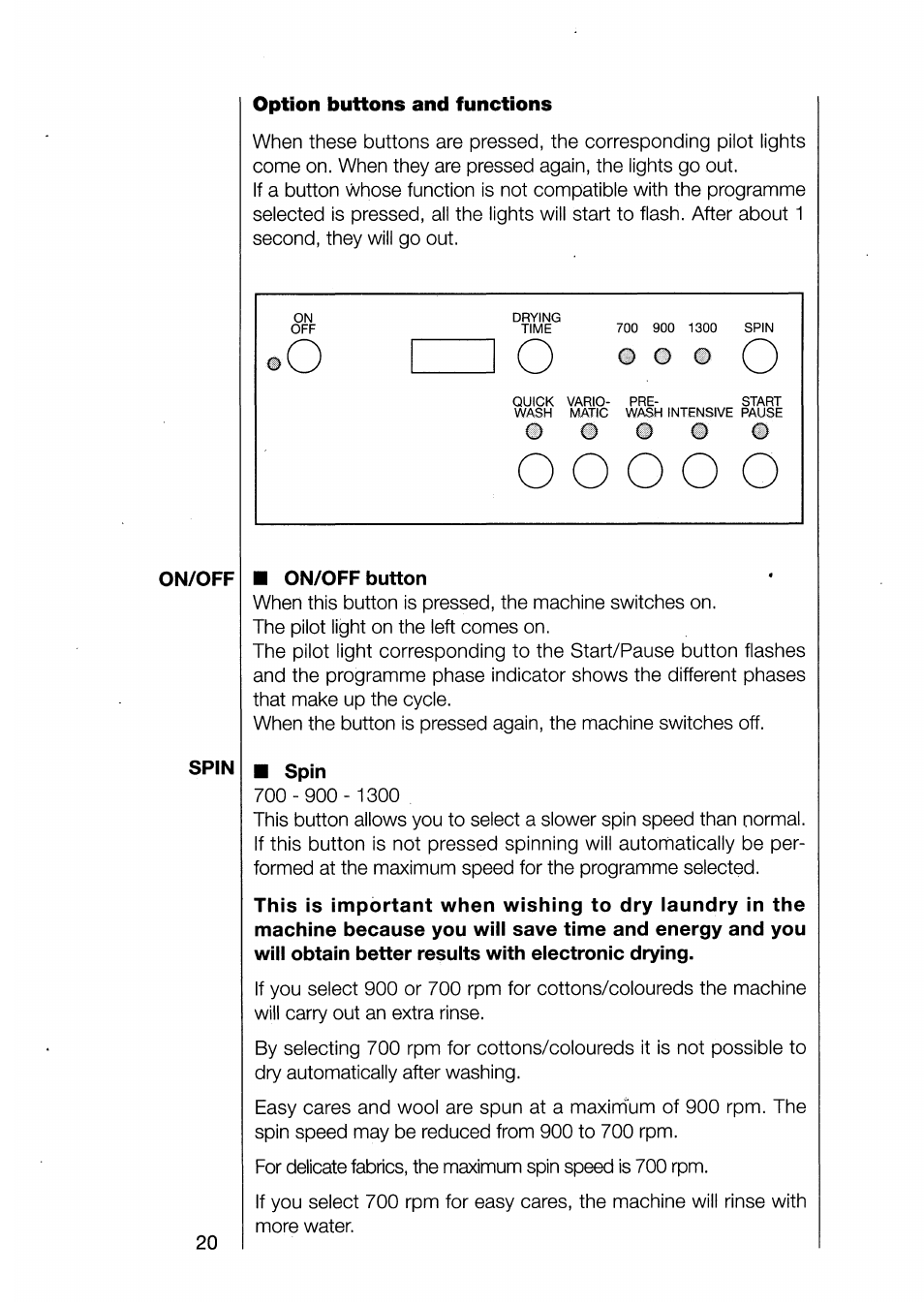 On/off ■ on/off button, Spin | AEG 1370-1 User Manual | Page 20 / 44