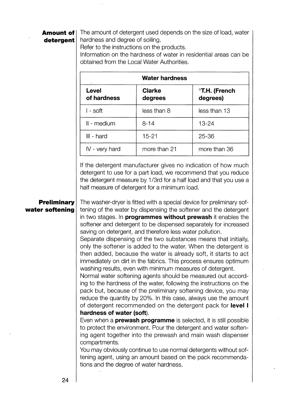 Water hardness, Level, Clarke | T.h. (french degrees) | AEG 1370-1 User Manual | Page 24 / 44