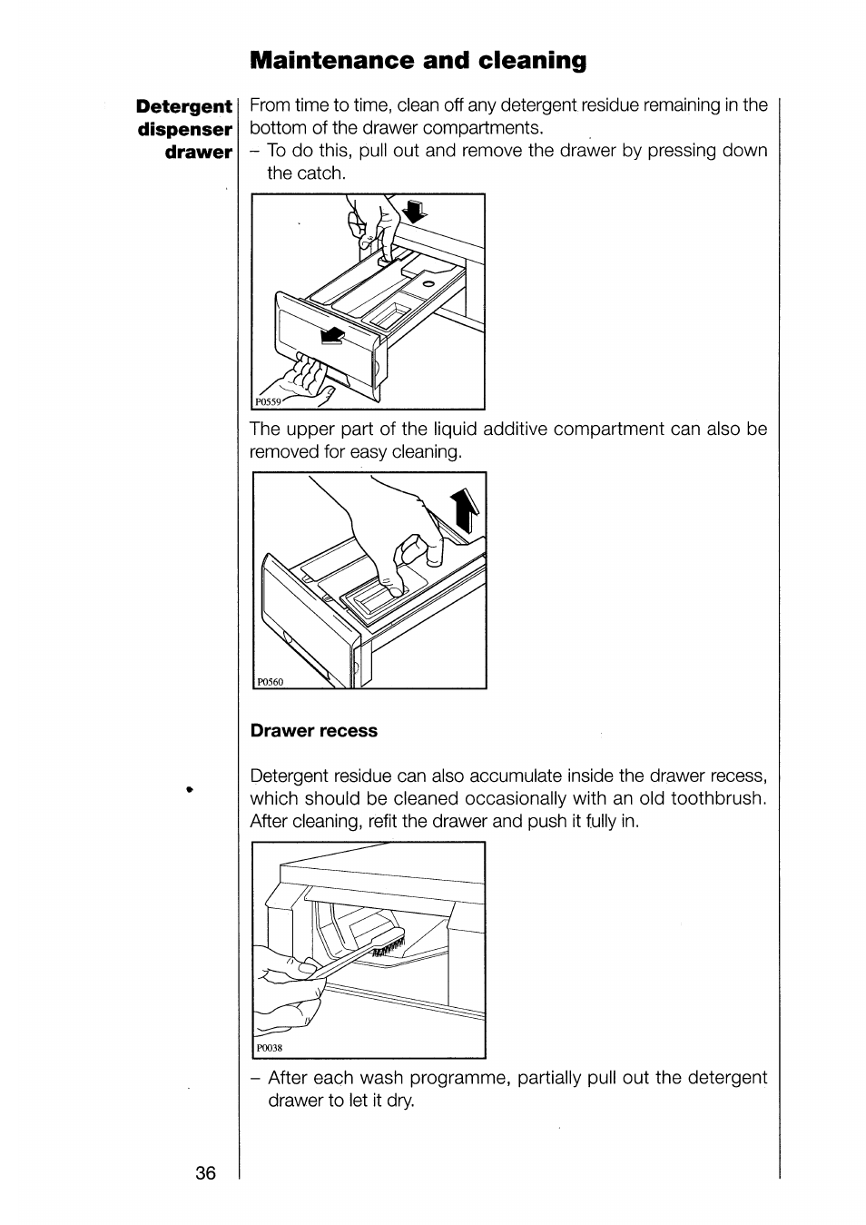 Maintenance and cleaning, Drawer recess | AEG 1370-1 User Manual | Page 36 / 44