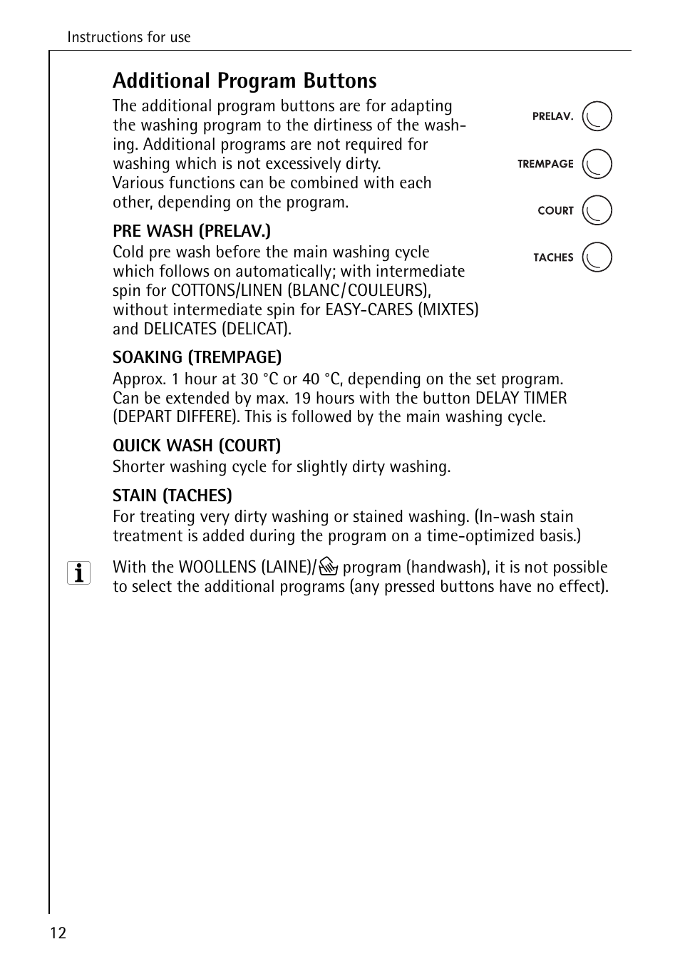 Additional program buttons | AEG KO-LAVAMAT 88830 User Manual | Page 12 / 56