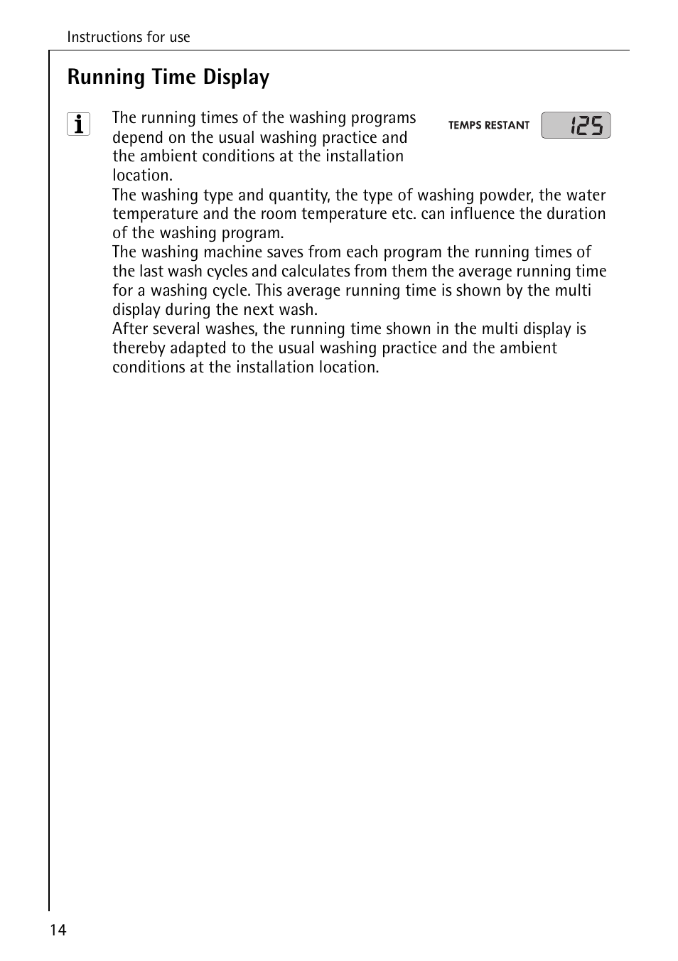 Running time display | AEG KO-LAVAMAT 88830 User Manual | Page 14 / 56