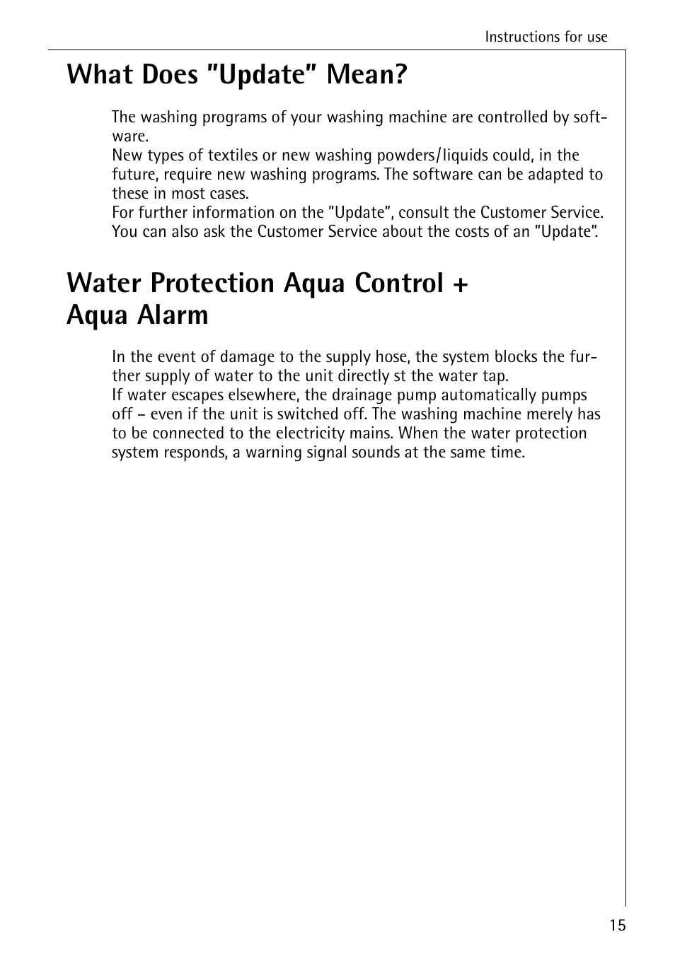 What does ”update” mean, Water protection aqua control + aqua alarm | AEG KO-LAVAMAT 88830 User Manual | Page 15 / 56