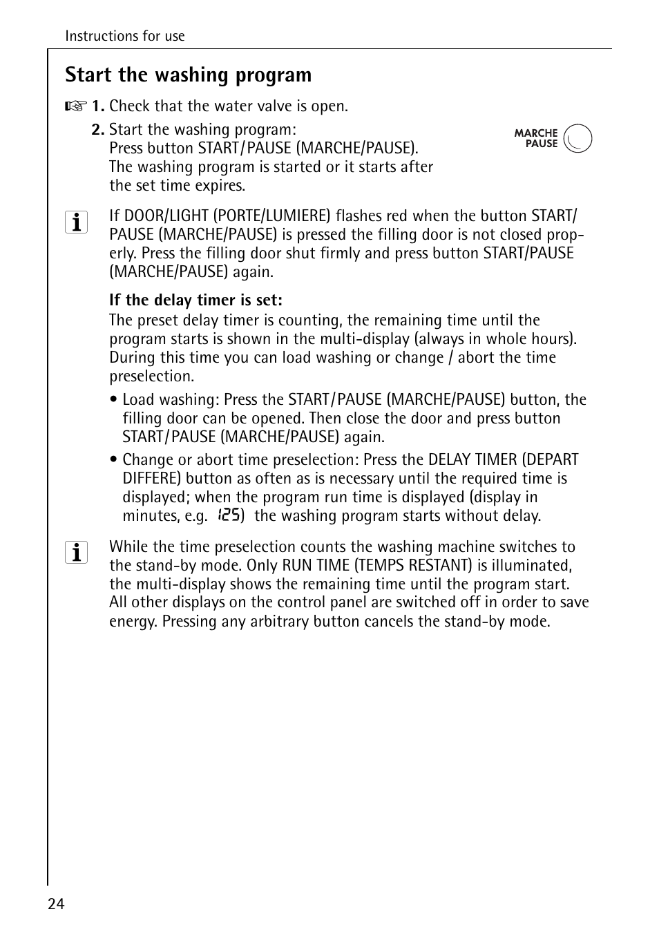 Start the washing program | AEG KO-LAVAMAT 88830 User Manual | Page 24 / 56