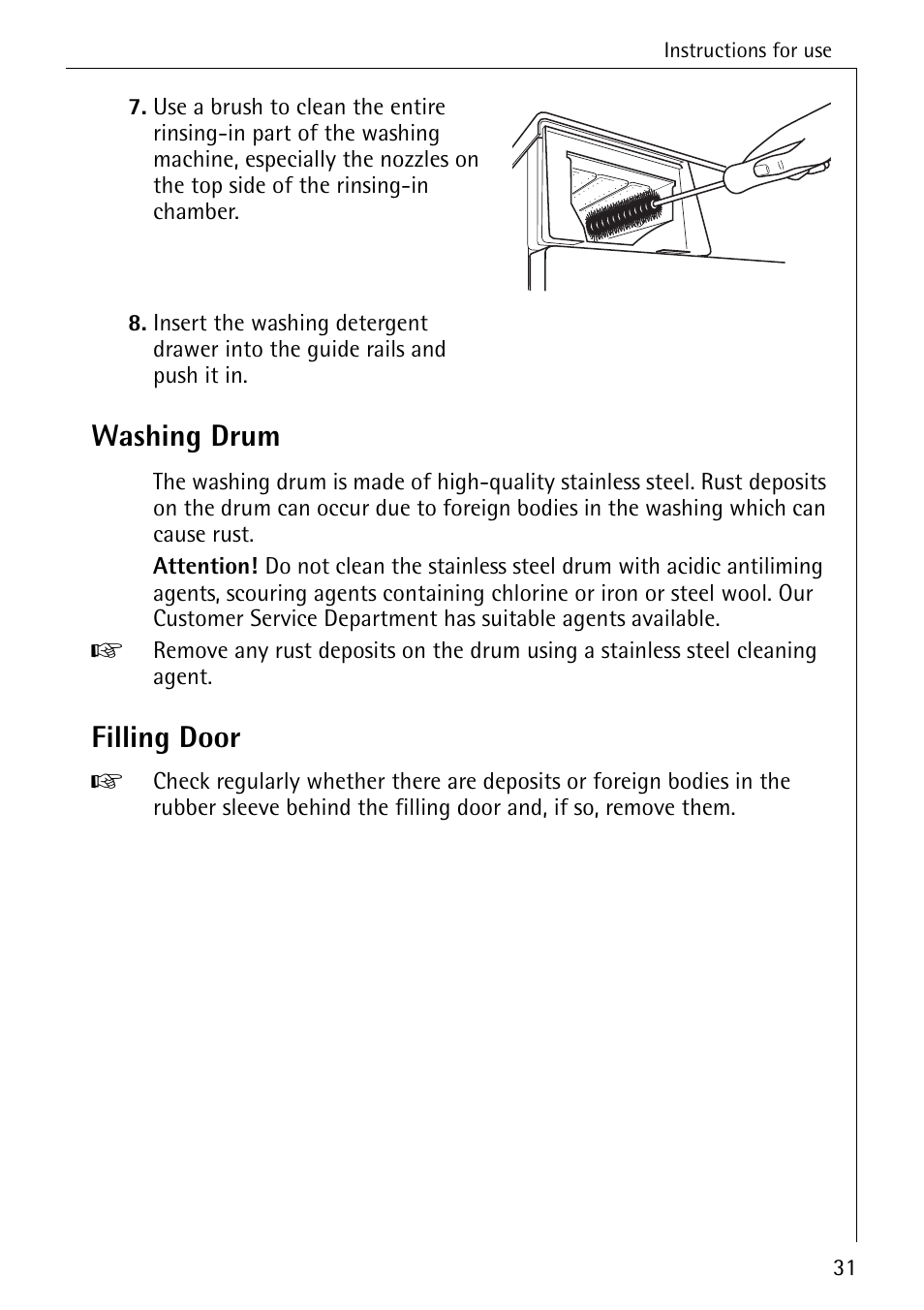 Washing drum, Filling door | AEG KO-LAVAMAT 88830 User Manual | Page 31 / 56