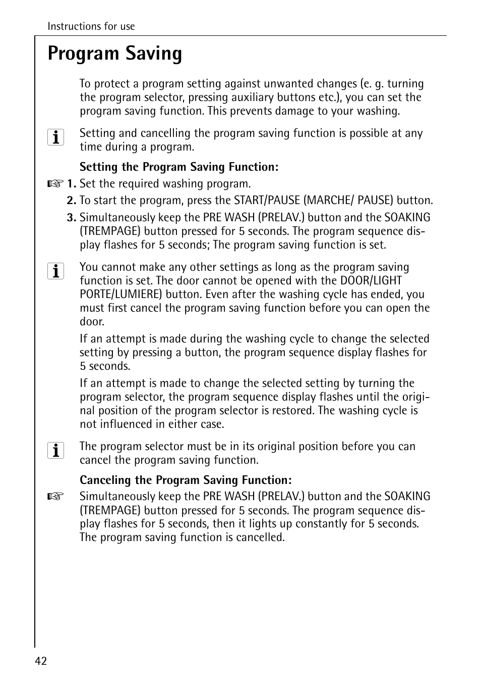 Program saving | AEG KO-LAVAMAT 88830 User Manual | Page 42 / 56