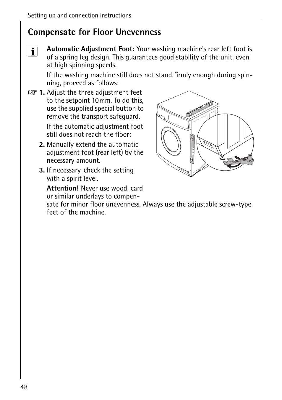 Compensate for floor unevenness | AEG KO-LAVAMAT 88830 User Manual | Page 48 / 56