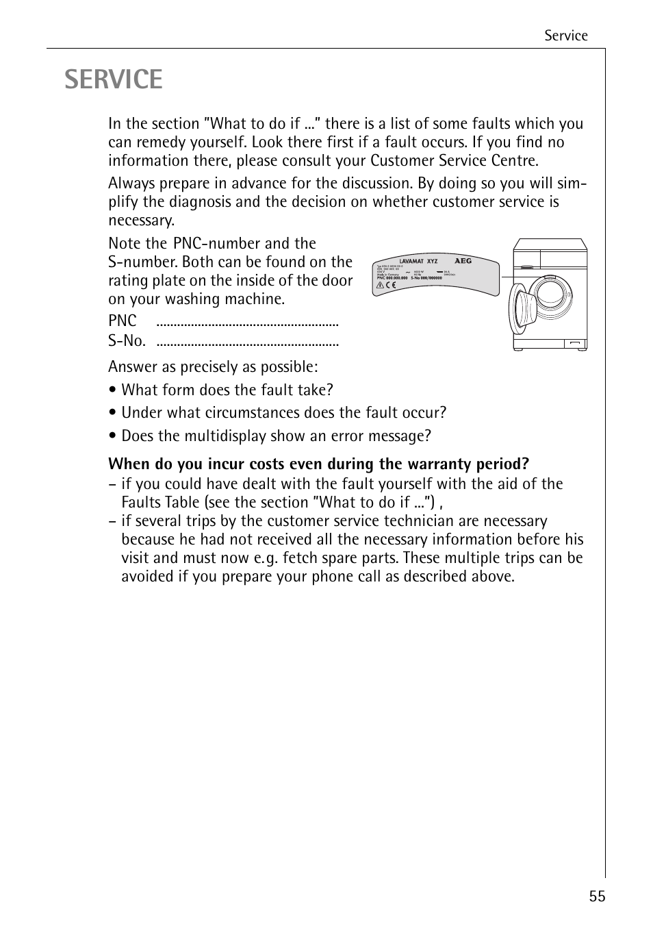 Service | AEG KO-LAVAMAT 88830 User Manual | Page 55 / 56