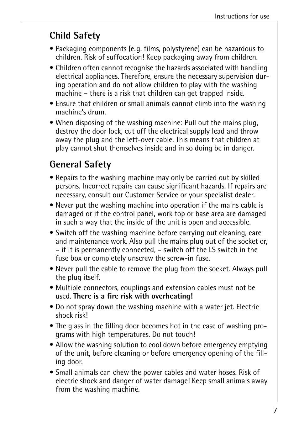 Child safety, General safety | AEG KO-LAVAMAT 88830 User Manual | Page 7 / 56