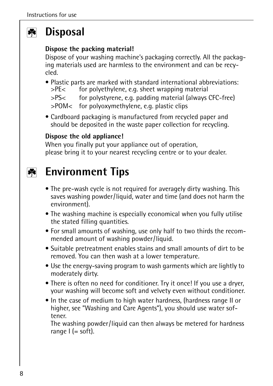 Disposal, Environment tips | AEG KO-LAVAMAT 88830 User Manual | Page 8 / 56