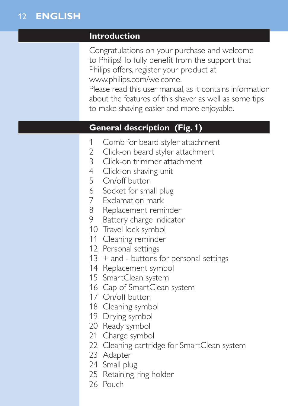 English | Philips SHAVER Series 9000 afeitadora eléctrica en mojado y seco User Manual | Page 12 / 200