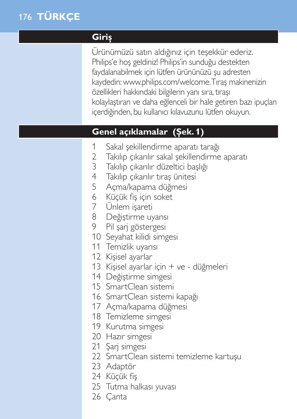 Türkçe | Philips SHAVER Series 9000 afeitadora eléctrica en mojado y seco User Manual | Page 176 / 200