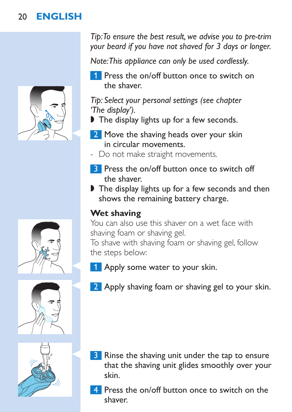 Philips SHAVER Series 9000 afeitadora eléctrica en mojado y seco User Manual | Page 20 / 200