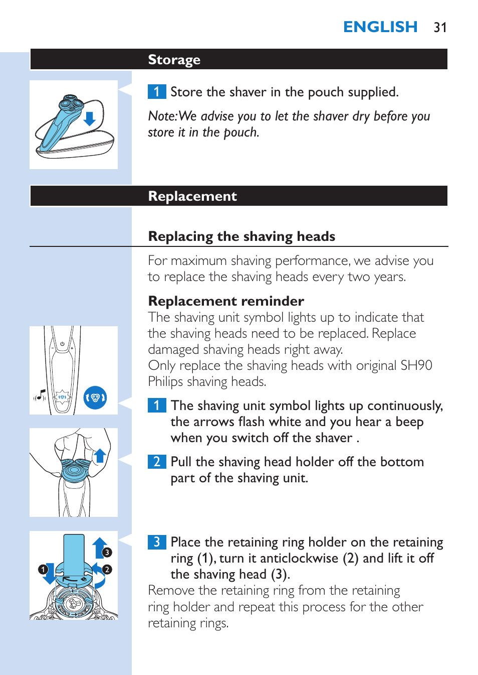 Philips SHAVER Series 9000 afeitadora eléctrica en mojado y seco User Manual | Page 31 / 200