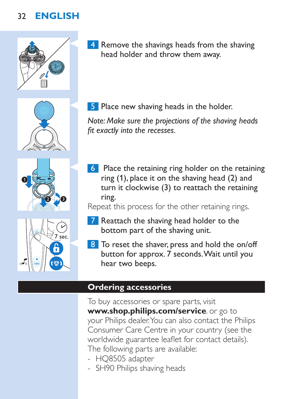 Philips SHAVER Series 9000 afeitadora eléctrica en mojado y seco User Manual | Page 32 / 200