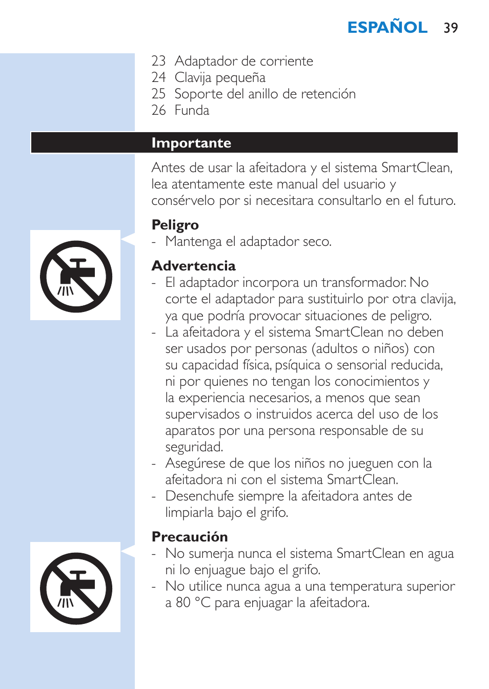 Philips SHAVER Series 9000 afeitadora eléctrica en mojado y seco User Manual | Page 39 / 200