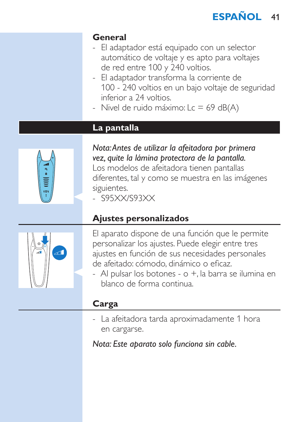 Philips SHAVER Series 9000 afeitadora eléctrica en mojado y seco User Manual | Page 41 / 200