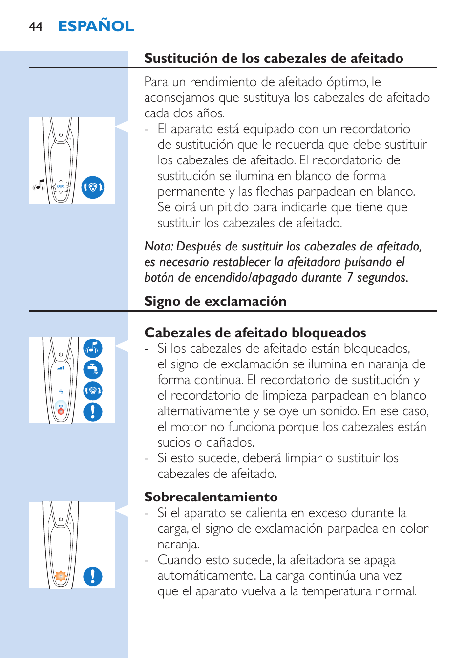 Philips SHAVER Series 9000 afeitadora eléctrica en mojado y seco User Manual | Page 44 / 200