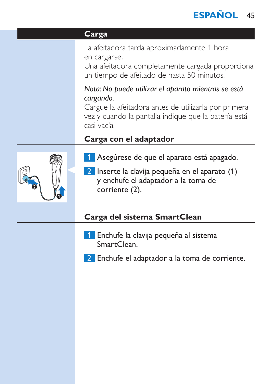 Philips SHAVER Series 9000 afeitadora eléctrica en mojado y seco User Manual | Page 45 / 200