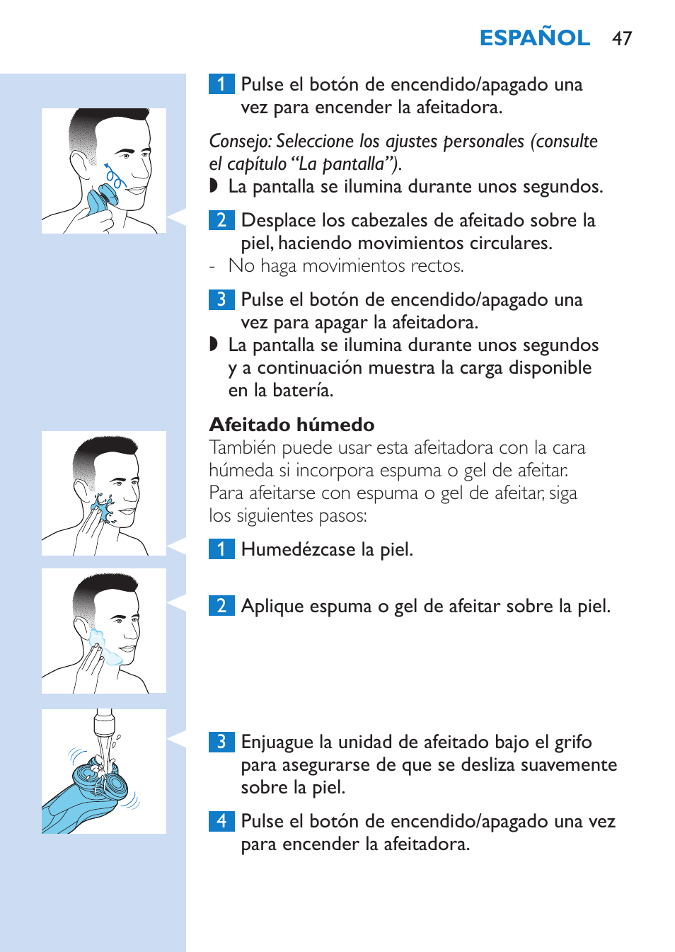 Philips SHAVER Series 9000 afeitadora eléctrica en mojado y seco User Manual | Page 47 / 200