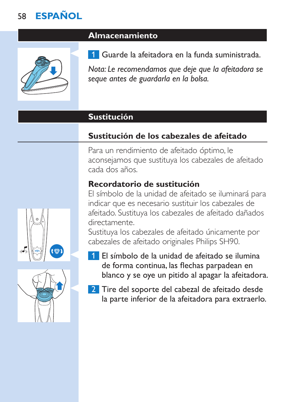 Philips SHAVER Series 9000 afeitadora eléctrica en mojado y seco User Manual | Page 58 / 200