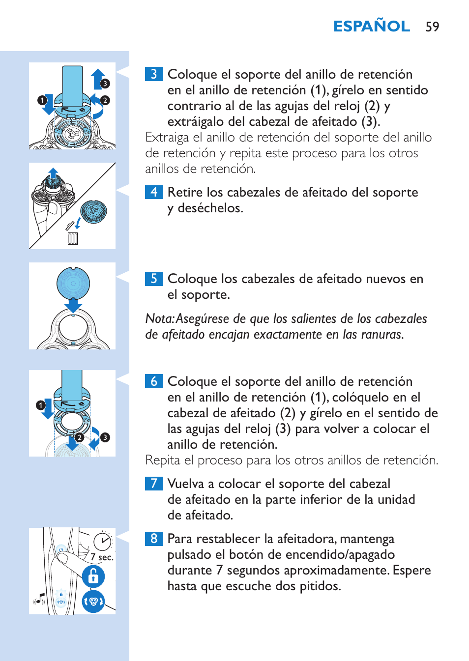 Philips SHAVER Series 9000 afeitadora eléctrica en mojado y seco User Manual | Page 59 / 200