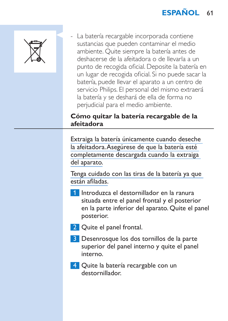 Philips SHAVER Series 9000 afeitadora eléctrica en mojado y seco User Manual | Page 61 / 200