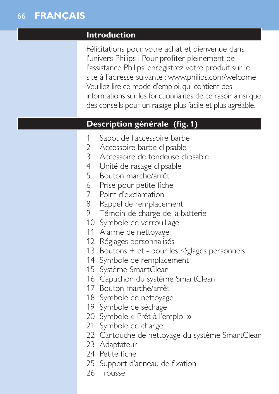 Français | Philips SHAVER Series 9000 afeitadora eléctrica en mojado y seco User Manual | Page 66 / 200