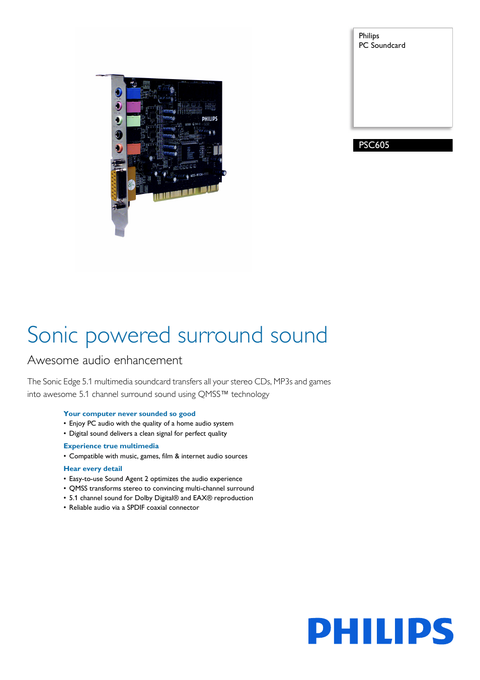 Philips Tarjeta de sonido para PC User Manual | 2 pages