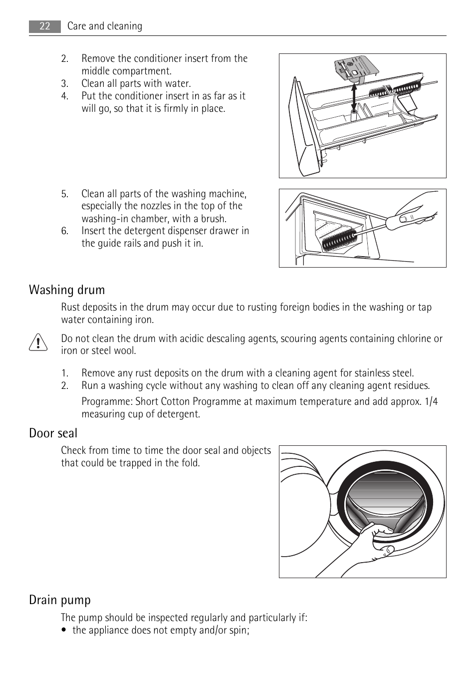 Washing drum, Door seal, Drain pump | AEG LAVAMAT LN 79689A3 User Manual | Page 22 / 40