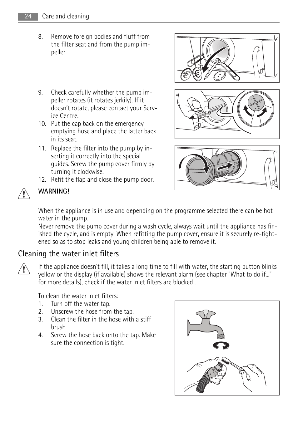 Cleaning the water inlet filters | AEG LAVAMAT LN 79689A3 User Manual | Page 24 / 40