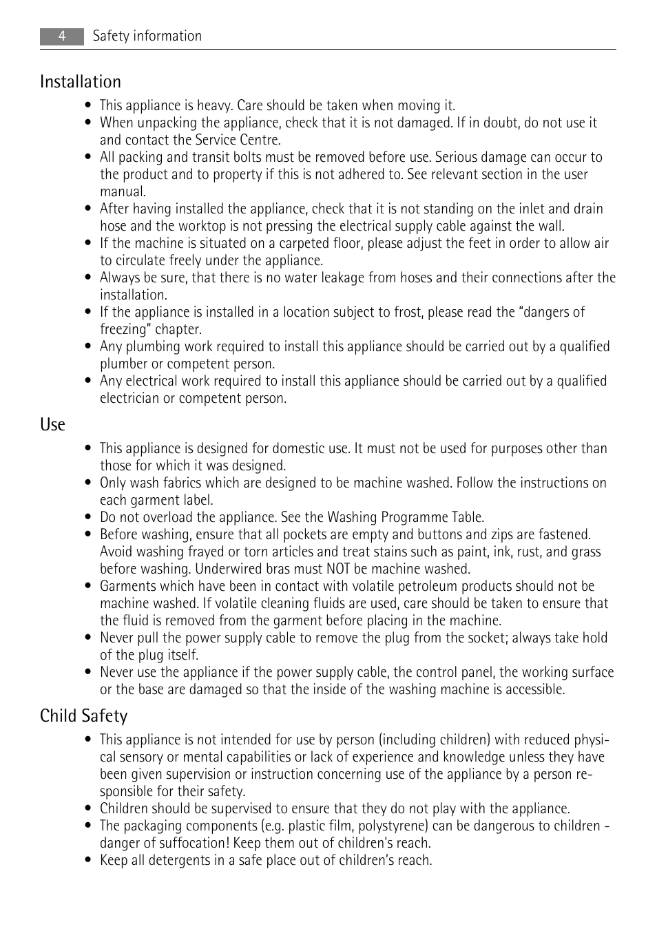 Installation, Child safety | AEG LAVAMAT LN 79689A3 User Manual | Page 4 / 40