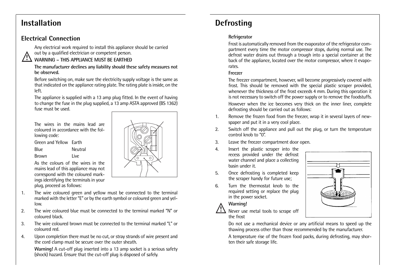Defrosting, Installation, Electrical connection | AEG C 7 14 40 I User Manual | Page 11 / 14