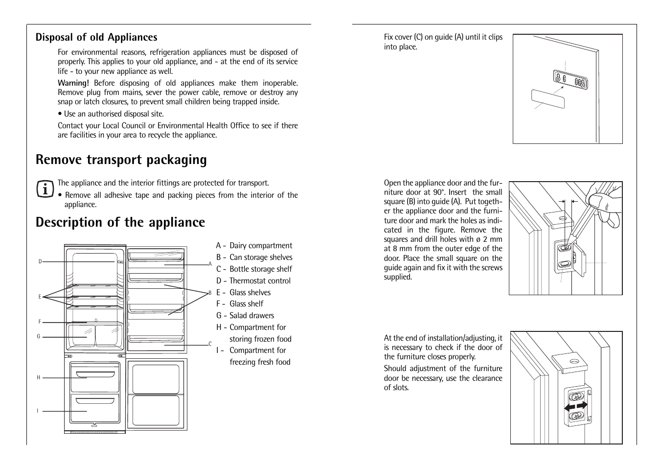Remove transport packaging, Description of the appliance, Disposal of old appliances | AEG C 7 14 40 I User Manual | Page 6 / 14