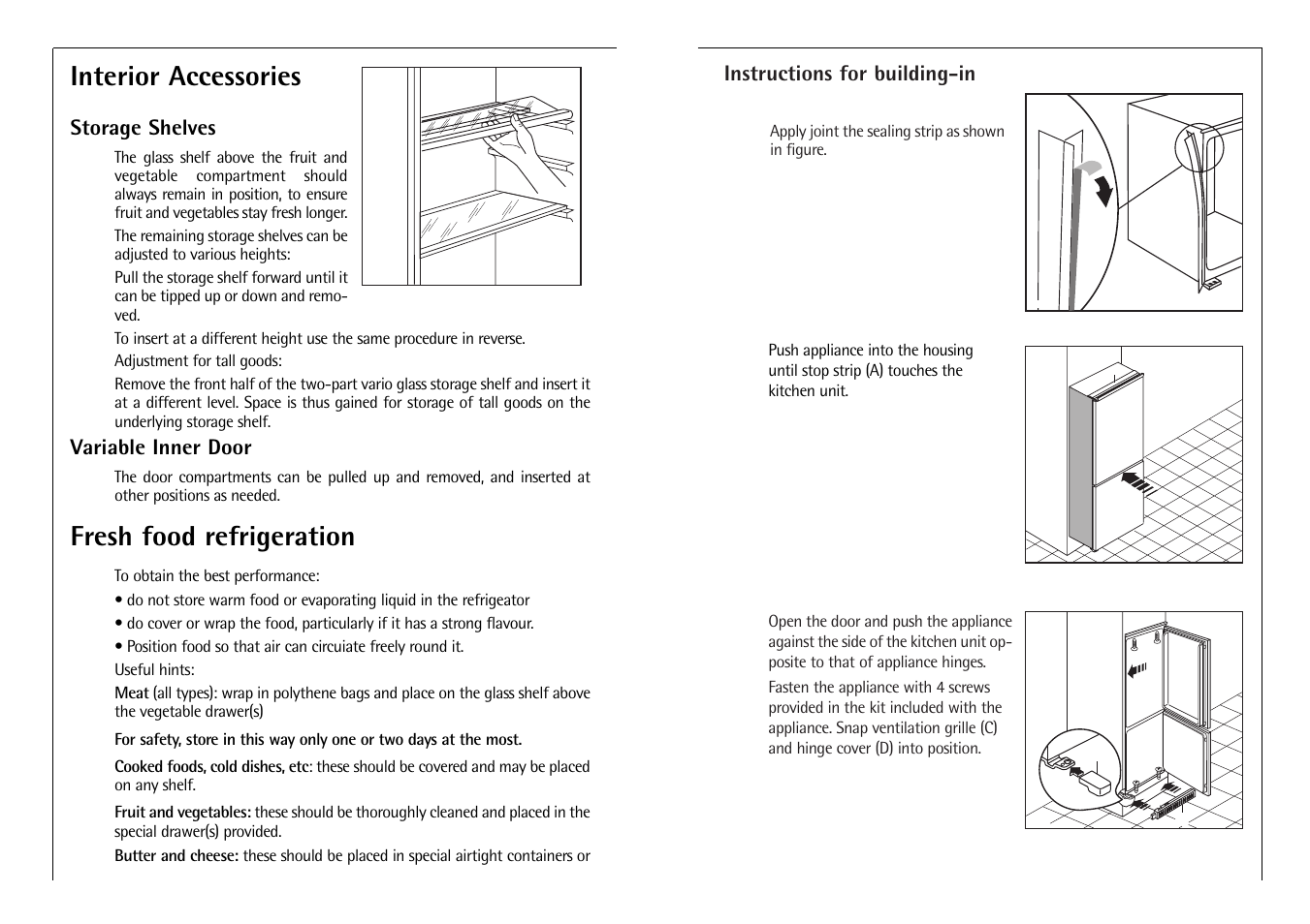 Interior accessories, Fresh food refrigeration | AEG C 7 14 40 I User Manual | Page 8 / 14