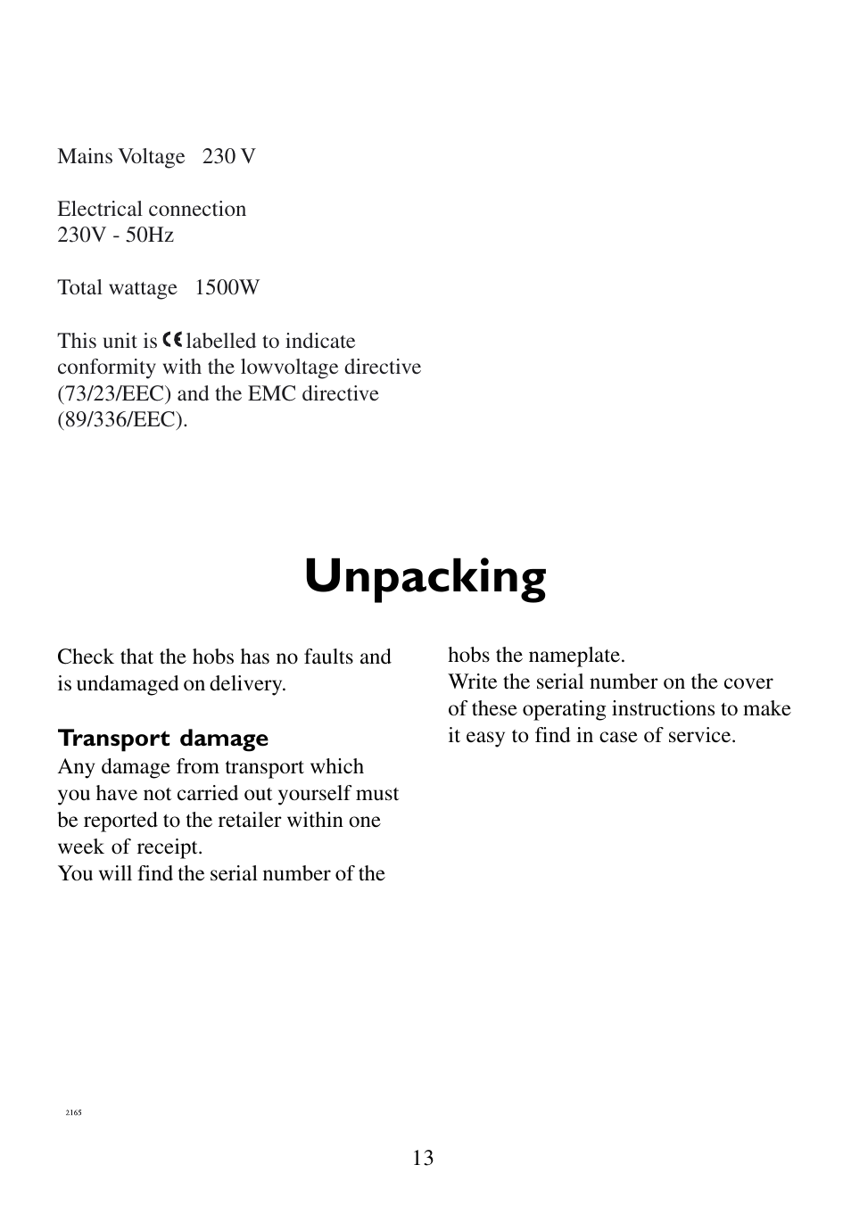 Unpacking | AEG 231GR-M RU 949600674 User Manual | Page 13 / 16