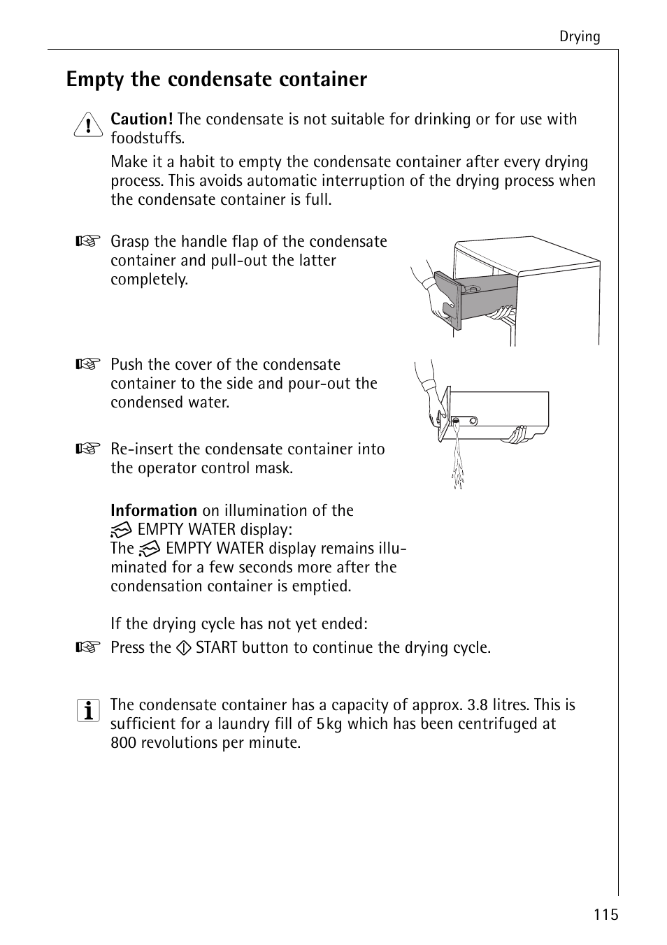 Empty the condensate container | AEG LAVATHERM T500 User Manual | Page 19 / 32