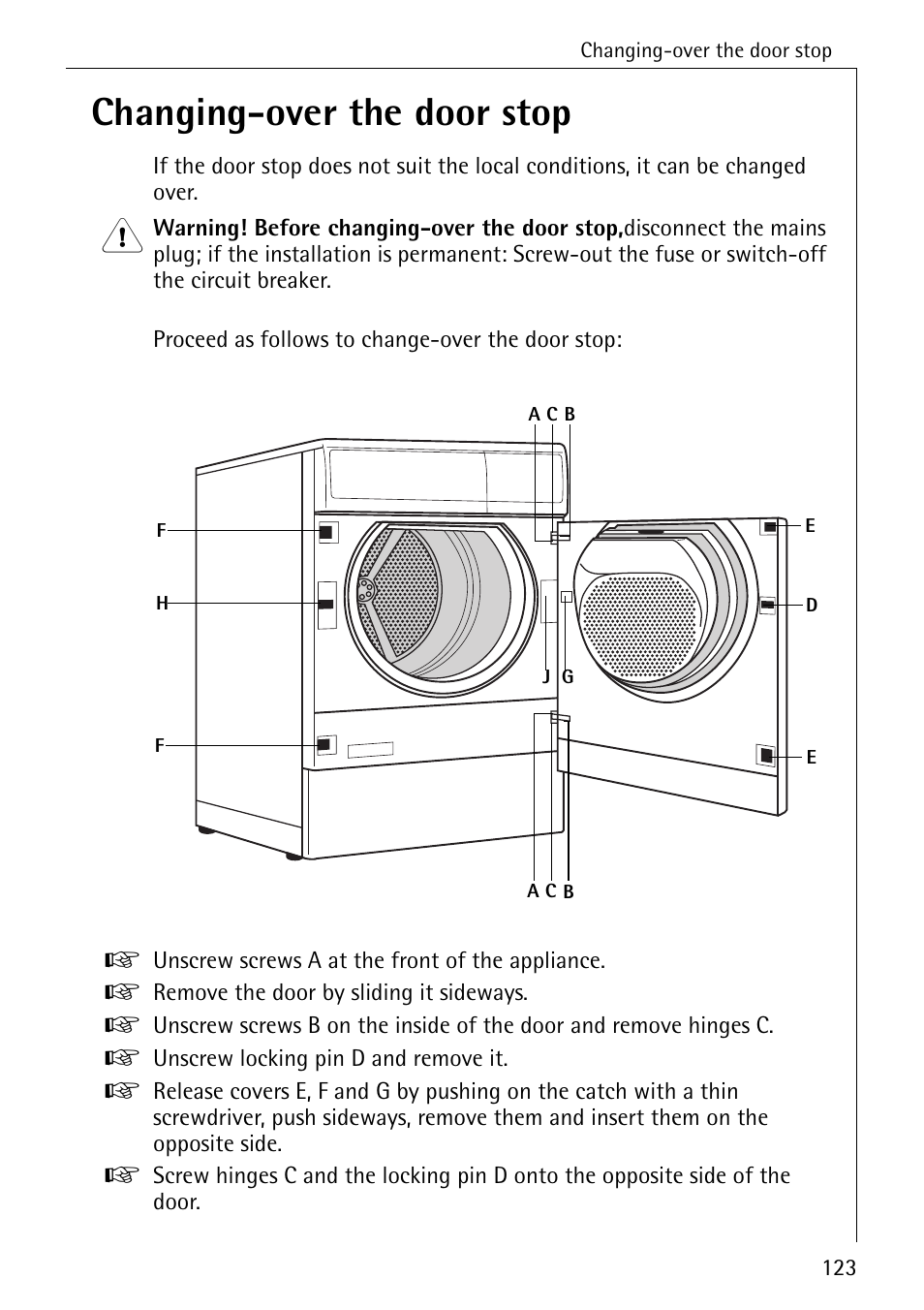 Changing-over the door stop | AEG LAVATHERM T500 User Manual | Page 27 / 32