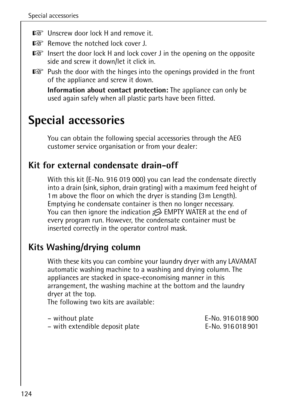 Special accessories, Kit for external condensate drain-off, Kits washing/drying column | AEG LAVATHERM T500 User Manual | Page 28 / 32