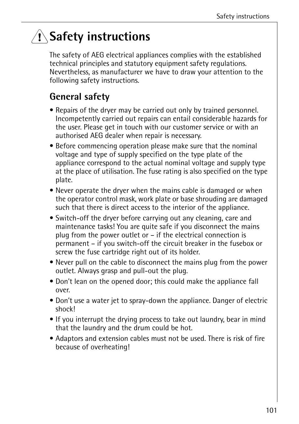 1 safety instructions, General safety | AEG LAVATHERM T500 User Manual | Page 5 / 32