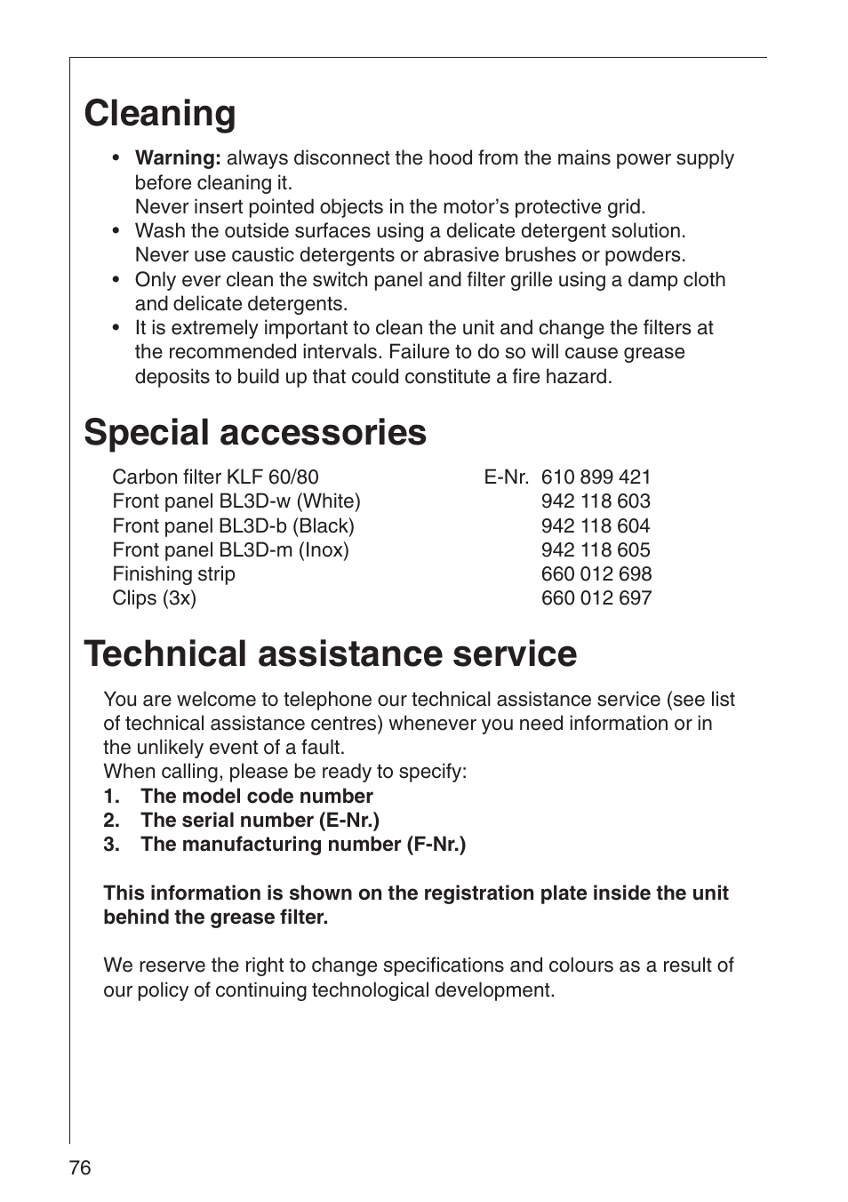 Cleaning, Special accessories, Technical assistance service | AEG DF 6260 User Manual | Page 10 / 21